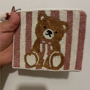 Striped Beaded Teddy Bear Coin Purse